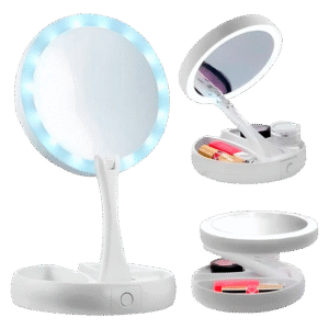 Espejo Doble Luz Led Porta Cosméticos Portátil