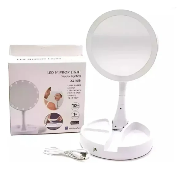 Espejo Doble Luz Led Porta Cosméticos Portátil - Image 2